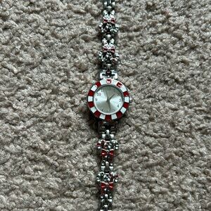Women’s vintage silver stainless steel candy cane‎ christmas bracelet watch OS